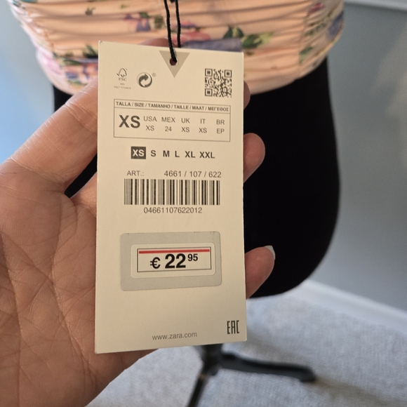 Zara Floral Ruched Halter Top Pink Size Large - Picture 6 of 10